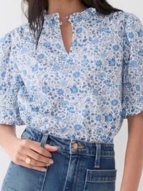 J.Crew Ruffleneck Keyhole Floral Top in Liberty Grace Emily Bell fabric Size XXS